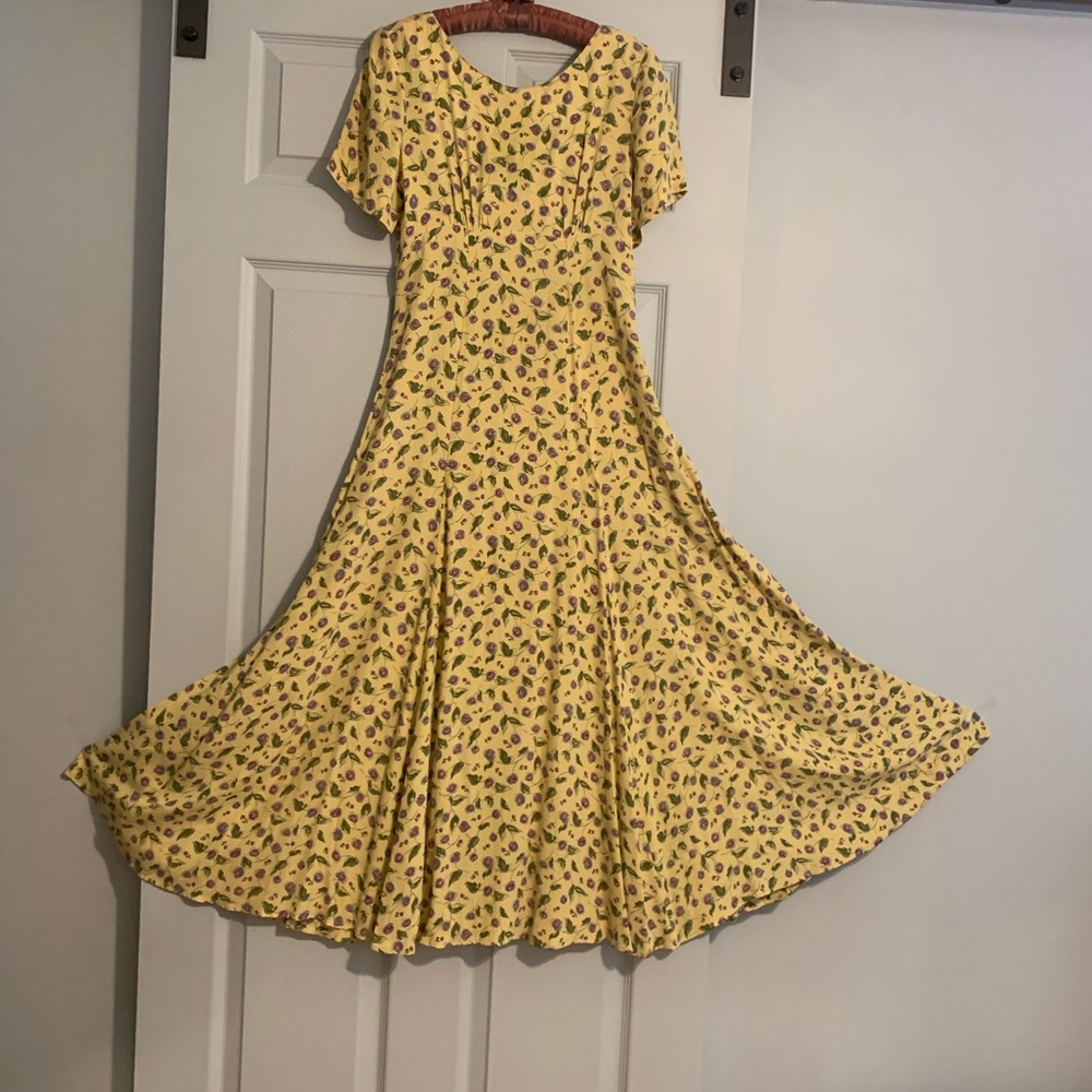 Henri Bendel vintage yellow floral maxi dress XS